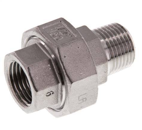 Rp 1/2'' x R 1/2'' F/M Espiga doble de acero inoxidable de 3 piezas con cierre cónico 16 Bar