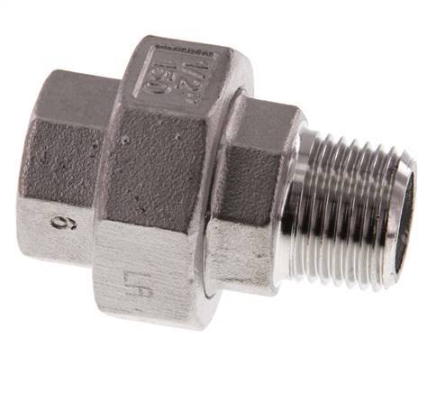 Rp 1/2'' x R 1/2'' F/M Espiga doble de acero inoxidable de 3 piezas con cierre cónico 16 Bar