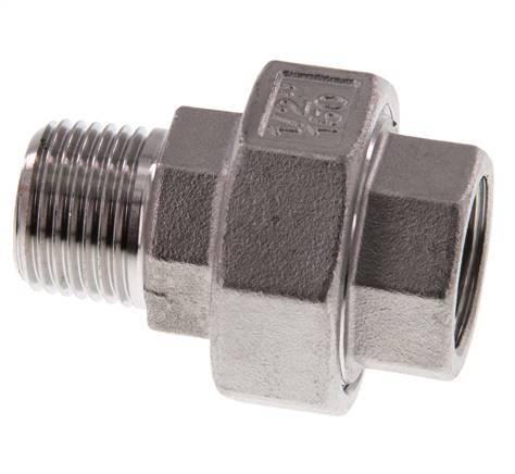 Rp 1/2'' x R 1/2'' F/M Espiga doble de acero inoxidable de 3 piezas con cierre cónico 16 Bar