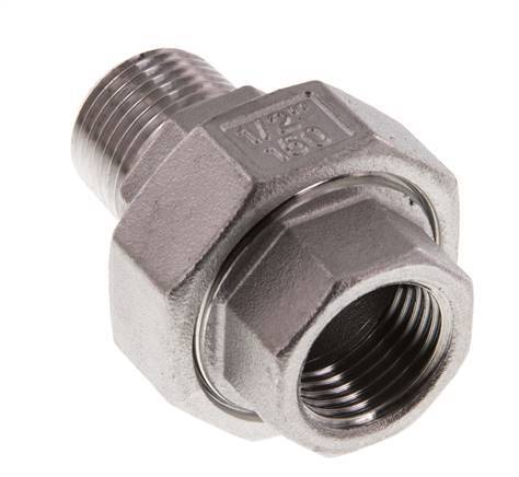 Rp 1/2'' x R 1/2'' F/M Espiga doble de acero inoxidable de 3 piezas con cierre cónico 16 Bar