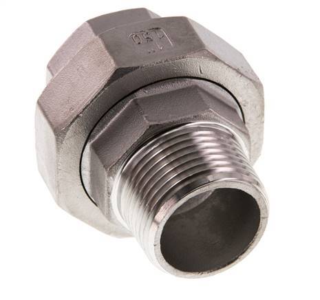 1'' NPT x 1'' NPT F/M Acero inoxidable de 3 piezas con cierre cónico 16 Bar