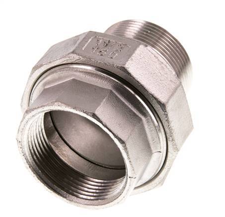 1 1/2'' NPT x 1 1/2'' NPT F/M Acero inoxidable de 3 piezas con cierre cónico 16 Bar