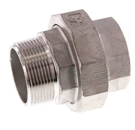 1 1/2'' NPT x 1 1/2'' NPT F/M Acero inoxidable de 3 piezas con cierre cónico 16 Bar