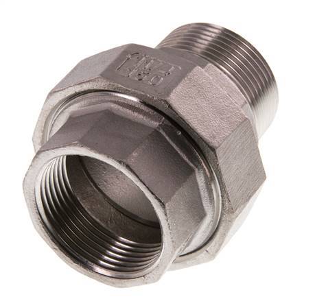 Rp 1 1/4'' x R 1 1/4'' F/M Espiga doble de acero inoxidable de 3 piezas con cierre cónico 16 Bar