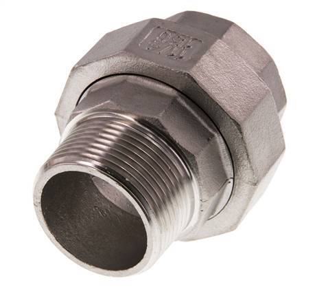 Rp 1 1/4'' x R 1 1/4'' F/M Espiga doble de acero inoxidable de 3 piezas con cierre cónico 16 Bar