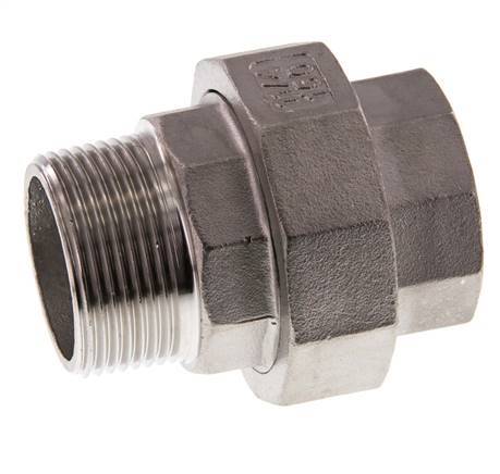 Rp 1 1/4'' x R 1 1/4'' F/M Espiga doble de acero inoxidable de 3 piezas con cierre cónico 16 Bar