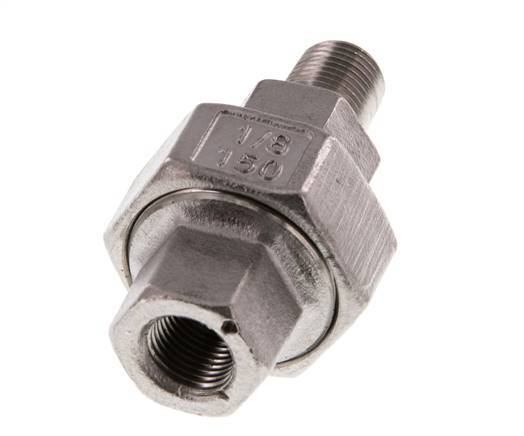 Rp 1/8'' x R 1/8'' F/M Espiga doble de acero inoxidable de 3 piezas con junta plana 16 Bar