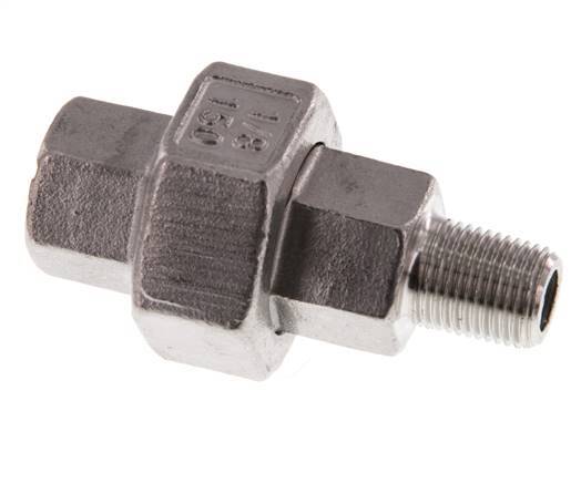 Rp 1/8'' x R 1/8'' F/M Espiga doble de acero inoxidable de 3 piezas con junta plana 16 Bar