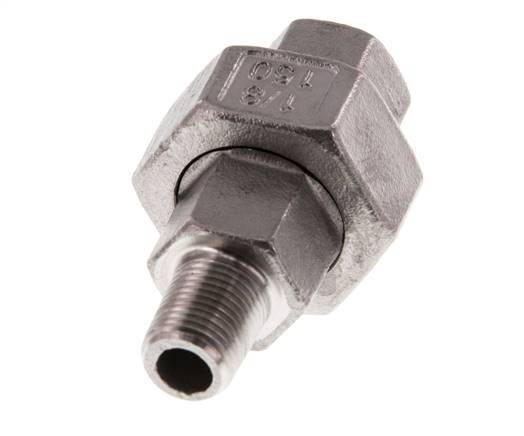 Rp 1/8'' x R 1/8'' F/M Espiga doble de acero inoxidable de 3 piezas con junta plana 16 Bar