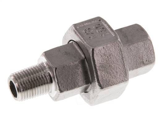 Rp 1/8'' x R 1/8'' F/M Espiga doble de acero inoxidable de 3 piezas con junta plana 16 Bar