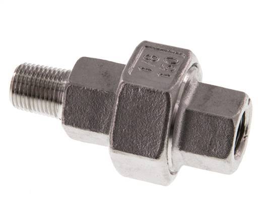 Rp 1/8'' x R 1/8'' F/M Espiga doble de acero inoxidable de 3 piezas con junta plana 16 Bar