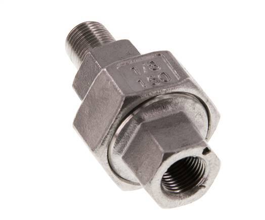 Rp 1/8'' x R 1/8'' F/M Espiga doble de acero inoxidable de 3 piezas con junta plana 16 Bar