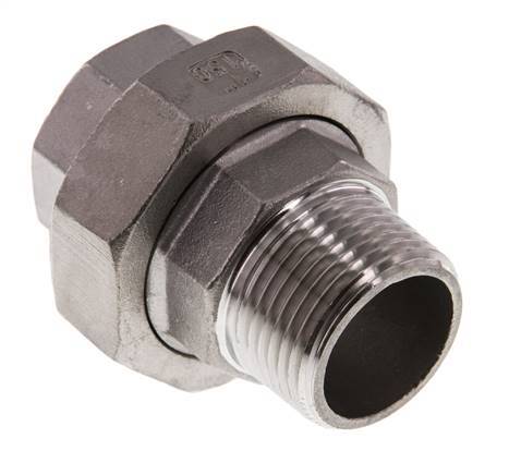 Rp 1'' x R 1'' F/M Espiga doble de acero inoxidable de 3 piezas con junta plana 16 Bar