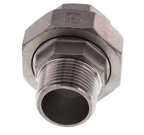 Rp 1'' x R 1'' F/M Espiga doble de acero inoxidable de 3 piezas con junta plana 16 Bar