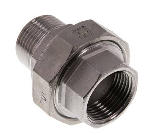 Rp 1'' x R 1'' F/M Espiga doble de acero inoxidable de 3 piezas con junta plana 16 Bar