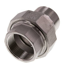 Rp 1 1/4'' x R 1 1/4'' F/M Espiga doble de acero inoxidable de 3 piezas con junta plana 16 Bar
