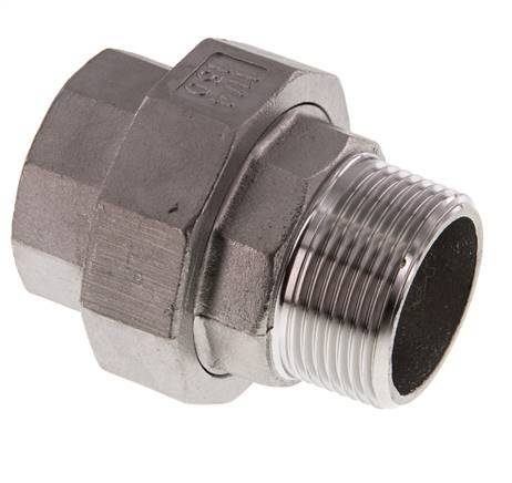 Rp 1 1/4'' x R 1 1/4'' F/M Espiga doble de acero inoxidable de 3 piezas con junta plana 16 Bar