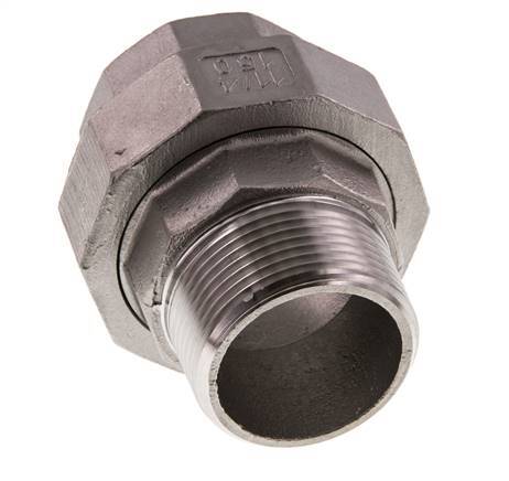 Rp 1 1/4'' x R 1 1/4'' F/M Espiga doble de acero inoxidable de 3 piezas con junta plana 16 Bar