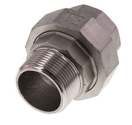 Rp 1 1/4'' x R 1 1/4'' F/M Espiga doble de acero inoxidable de 3 piezas con junta plana 16 Bar