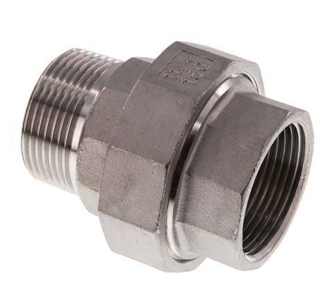 Rp 1 1/4'' x R 1 1/4'' F/M Espiga doble de acero inoxidable de 3 piezas con junta plana 16 Bar