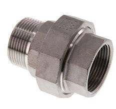 Rp 1 1/4'' x R 1 1/4'' F/M Espiga doble de acero inoxidable de 3 piezas con junta plana 16 Bar