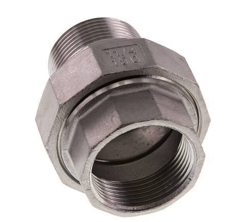 Rp 1 1/4'' x R 1 1/4'' F/M Espiga doble de acero inoxidable de 3 piezas con junta plana 16 Bar