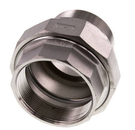 Rp 2 1/2'' x R 2 1/2'' F/M Espiga doble de acero inoxidable de 3 piezas con junta plana 16 Bar