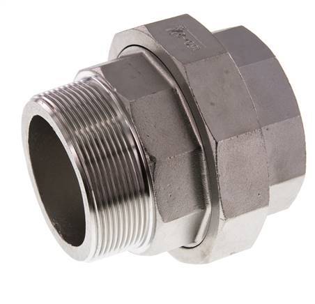 Rp 2 1/2'' x R 2 1/2'' F/M Espiga doble de acero inoxidable de 3 piezas con junta plana 16 Bar