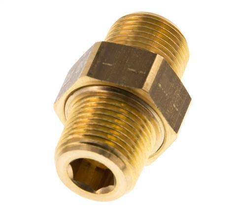 R 3/8'' Brass Double Nipple 3-pieces with Conically sealing 16 Bar [2 Pieces]