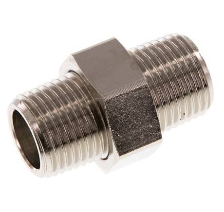 R 1/2'' Nickel plated Brass Double Nipple 3-pieces with Conically sealing 16 Bar