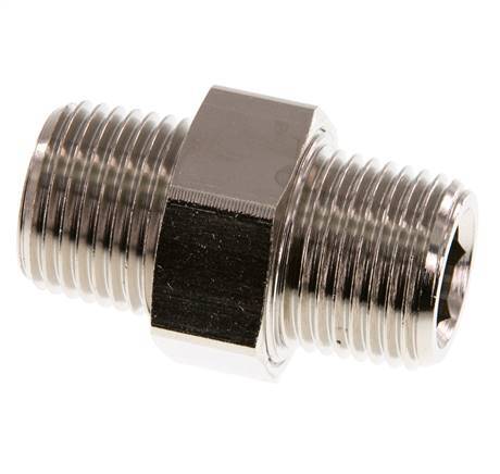 R 1/2'' Nickel plated Brass Double Nipple 3-pieces with Conically sealing 16 Bar