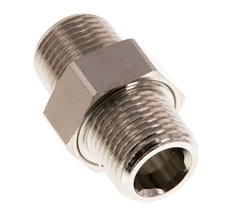 R 1/2'' Nickel plated Brass Double Nipple 3-pieces with Conically sealing 16 Bar