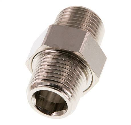 R 1/2'' Nickel plated Brass Double Nipple 3-pieces with Conically sealing 16 Bar