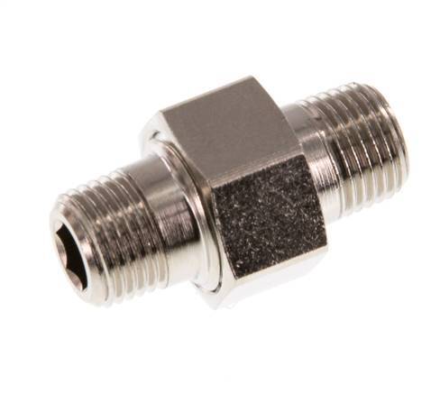 R 1/8'' Nickel plated Brass Double Nipple 3-pieces with Conically sealing 16 Bar [2 Pieces]
