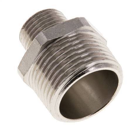 R 1'' x R 1/2'' Espiga doble de latón niquelado 16 Bar