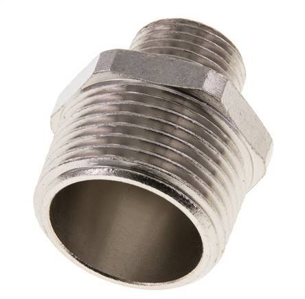 R 1'' x R 1/2'' Espiga doble de latón niquelado 16 Bar