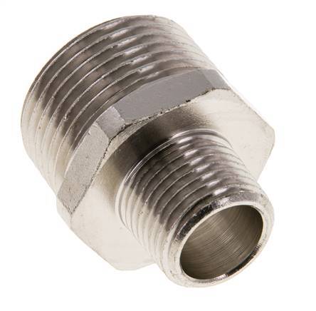 R 1'' x R 1/2'' Espiga doble de latón niquelado 16 Bar