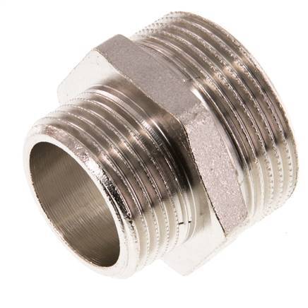 G 1 1/4'' x G 1'' Espiga doble de latón niquelado 16 Bar