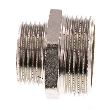G 1 1/4'' x G 1'' Espiga doble de latón niquelado 16 Bar
