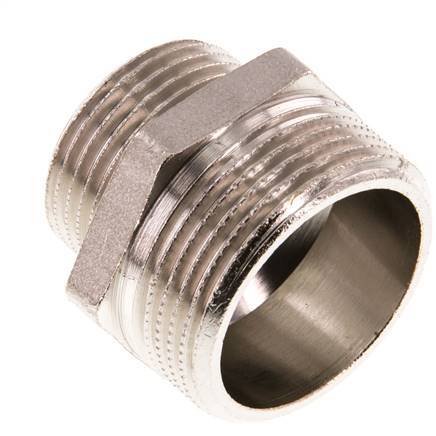 G 1 1/4'' x G 1'' Espiga doble de latón niquelado 16 Bar