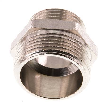 G 1 1/4'' x G 1'' Espiga doble de latón niquelado 16 Bar