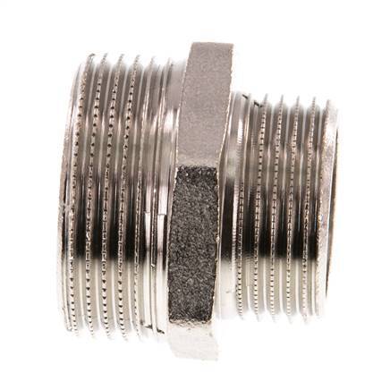 G 1 1/4'' x G 1'' Espiga doble de latón niquelado 16 Bar