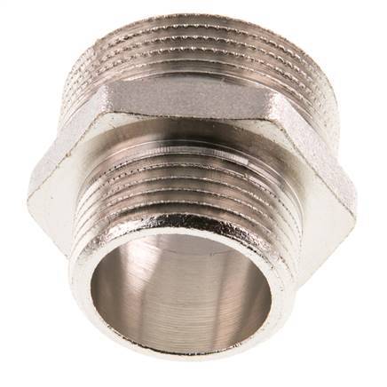 G 1 1/4'' x G 1'' Espiga doble de latón niquelado 16 Bar
