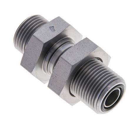 UN 13/16''-16 Male Zincated Steel Bulkhead Fitting ORFS 630 Bar - Hydraulic