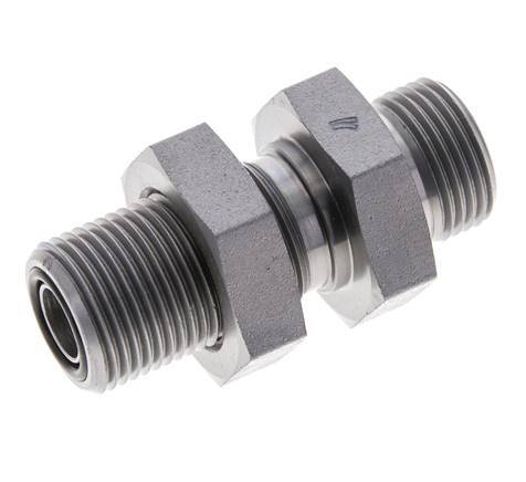 UN 13/16''-16 Male Zincated Steel Bulkhead Fitting ORFS 630 Bar - Hydraulic