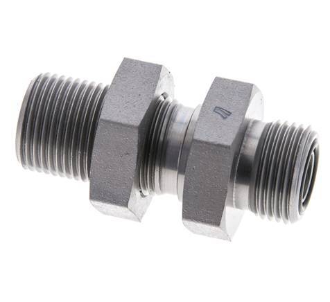 UN 13/16''-16 Male Zincated Steel Bulkhead Fitting ORFS 630 Bar - Hydraulic