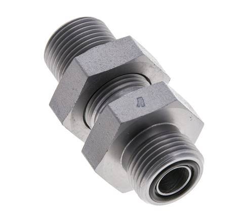 UN 13/16''-16 Male Zincated Steel Bulkhead Fitting ORFS 630 Bar - Hydraulic