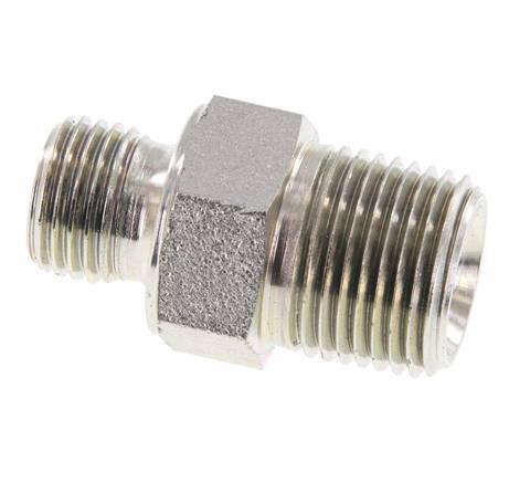 3/8'' NPT x G 1/4'' Acero cincado Espiga doble 3 piezas 700 Bar - Hidráulico