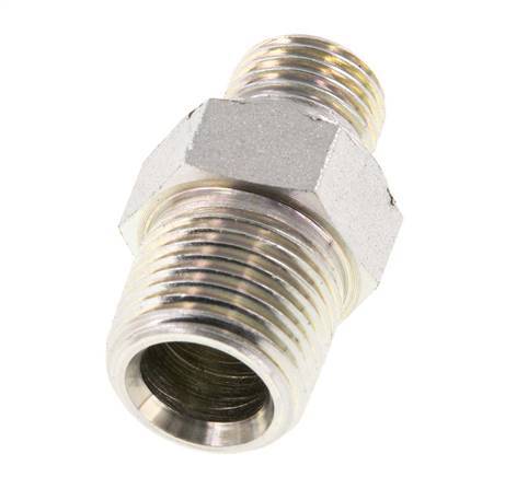 3/8'' NPT x G 1/4'' Acero cincado Espiga doble 3 piezas 700 Bar - Hidráulico