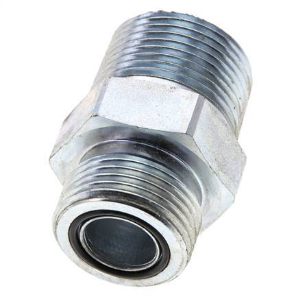UN 1-3/16''-12 x 1'' NPT Acero zincado Espiga doble ORFS 400 Bar - Hidráulico